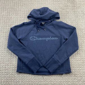 Champion Cropped Cut Off Sweater Women Small S Blue Hoodie Pullover Sweatshirt